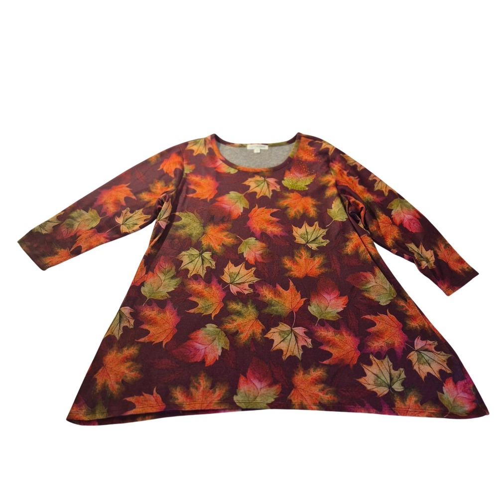 Clover + Pine Autumn Maple Leaf Rhinestone Tunic Womens XXL New Fall Top